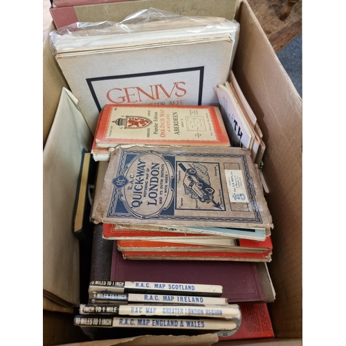 315 - BOX LOT: quantity of misc. items to include folding maps, erotica and other printed matter/periodica... 