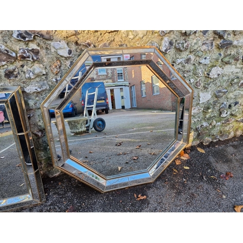 1001 - Two modern glass framed wall mirrors, octagonal example, 93cm wide; rectangular example 76 x 58.5cm.... 