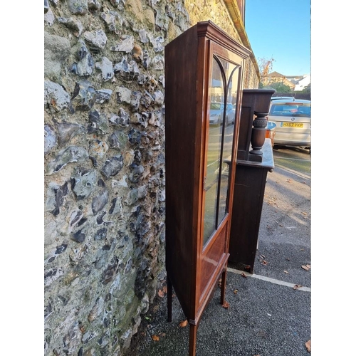 1005 - An Edwardian mahogany line inlaid standing corner cupboard, 161.5cm high x 56.5cm wide.... 