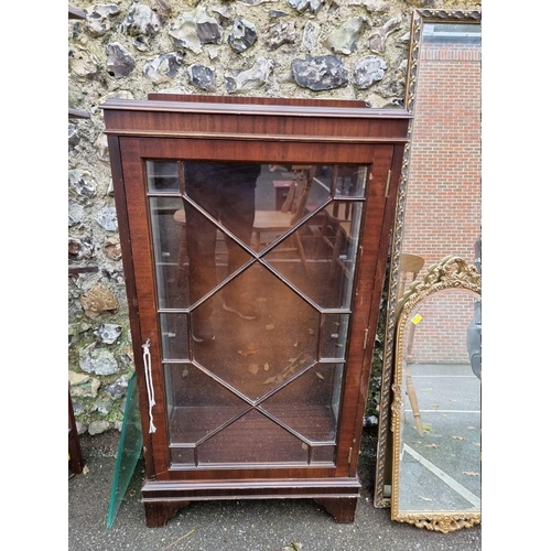 1023 - A sundry lot, to include: a mahogany display cabinet; two gilt mirrors; a hanging wall shelf; and a ... 