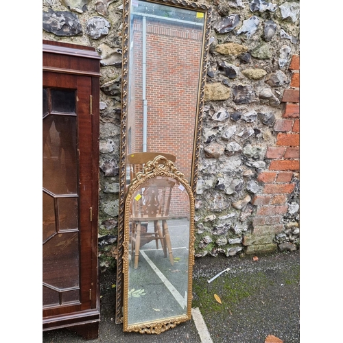 1023 - A sundry lot, to include: a mahogany display cabinet; two gilt mirrors; a hanging wall shelf; and a ... 