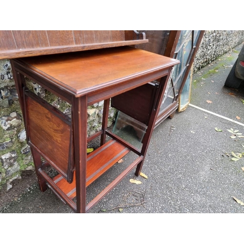 1023 - A sundry lot, to include: a mahogany display cabinet; two gilt mirrors; a hanging wall shelf; and a ... 