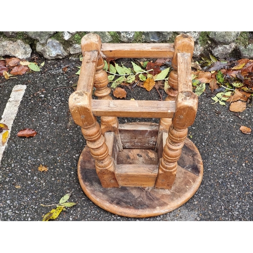 1027 - An old pine stool, 40cm high x 41cm wide. 