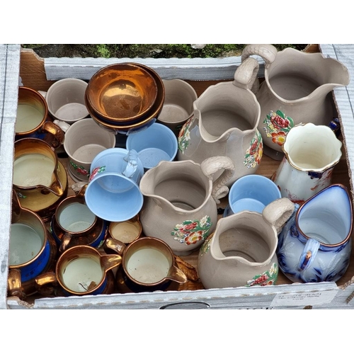 1044 - Three boxes of copper lustre jugs and similar.