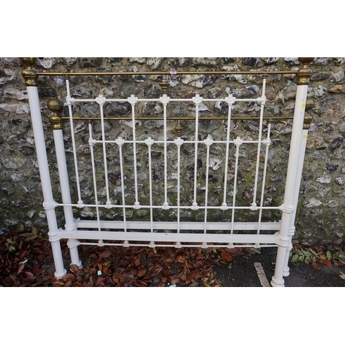 1047 - A white painted brass bed, bedhead measures 135cm x 153cm. (bolts & screws in office)... 