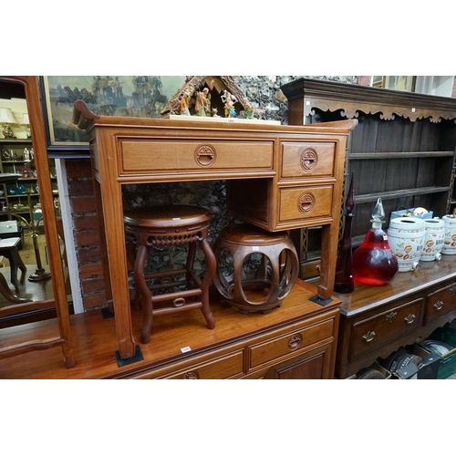 1094 - A Chinese hardwood alter style table, with three drawers, 104.5cm wide.   ... 