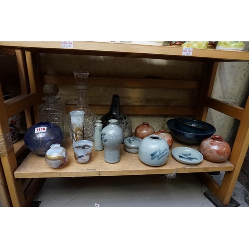 1116 - A mixed collection of glass and ceramics, to include Studio Pottery.  ... 