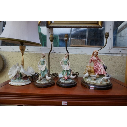 1133 - Four Capodimonte figural table lamps. 