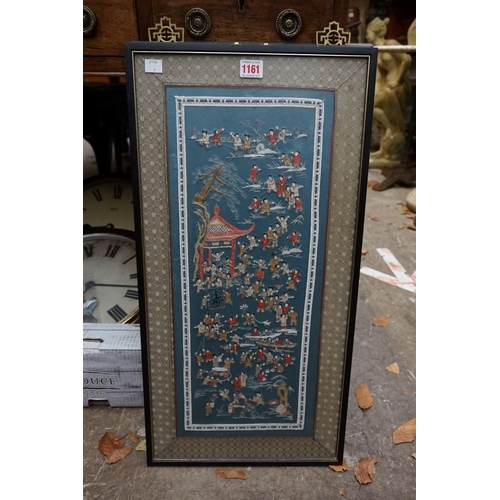 1161 - Three Chinese silk 'Hundred Boys' panels, 64 x 31.5cm. (3)