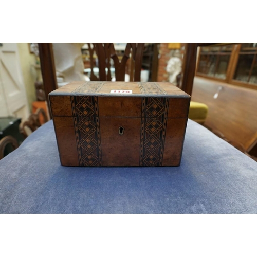 1175 - A satinwood and inlaid rectangular box and cover, 25.5cm wide; together with a Victorian walnut and ... 