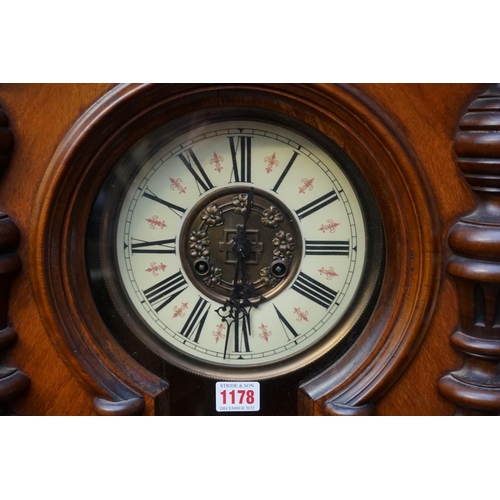 1178 - A late 19th century walnut and beechwood Vienna style wall clock, 108cm high, with pendulum. ... 