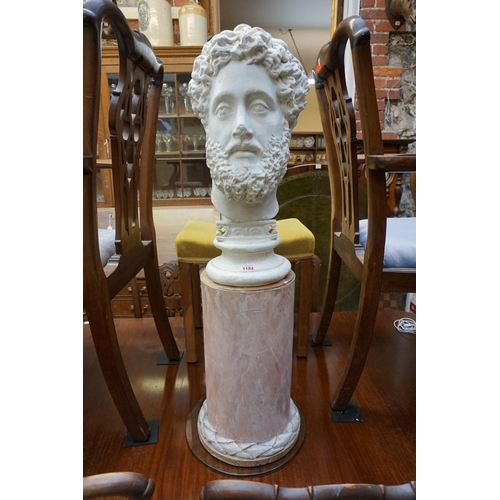 1184 - WITHDRAWN FROM AUCTION A plaster classical bust, 51cm high, on associated faux marble column, total ... 