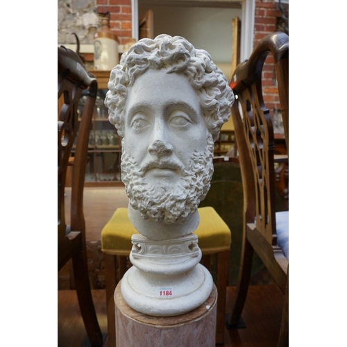 1184 - WITHDRAWN FROM AUCTION A plaster classical bust, 51cm high, on associated faux marble column, total ... 