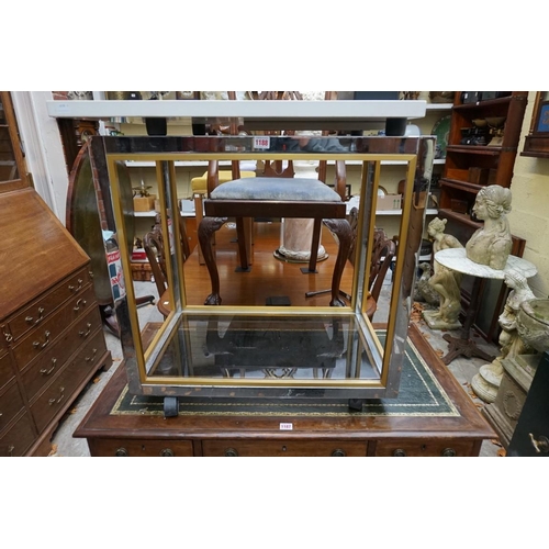 1188 - A vintage chrome and brass two tier trolley, in the manner of Pierre Vandel, with smoked glass panel... 