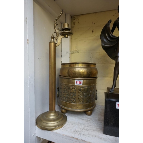 1195 - A brass jardiniere, 18cm high; and two others. 