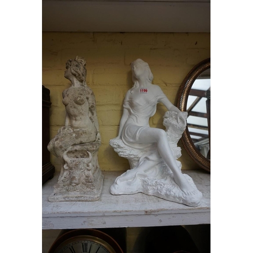 1199 - A composition stone nude, 40cm high; together with another white painted pottery figure, 41cm high. ... 