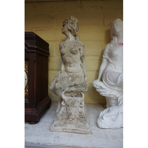 1199 - A composition stone nude, 40cm high; together with another white painted pottery figure, 41cm high. ... 