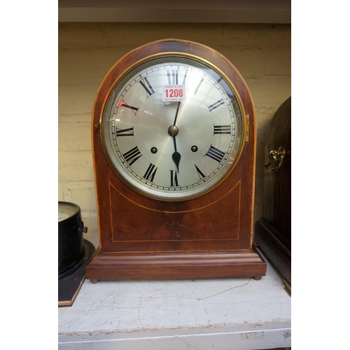 1208 - A late 19th century mahogany and line inlaid dome top mantel clock, 36.5cm high. ... 