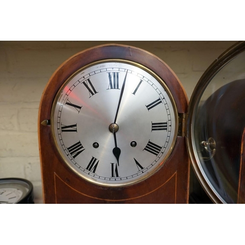 1208 - A late 19th century mahogany and line inlaid dome top mantel clock, 36.5cm high. ... 