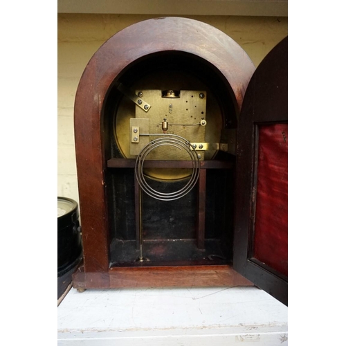 1208 - A late 19th century mahogany and line inlaid dome top mantel clock, 36.5cm high. ... 