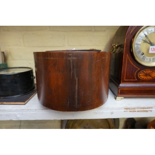 1208 - A late 19th century mahogany and line inlaid dome top mantel clock, 36.5cm high. ... 