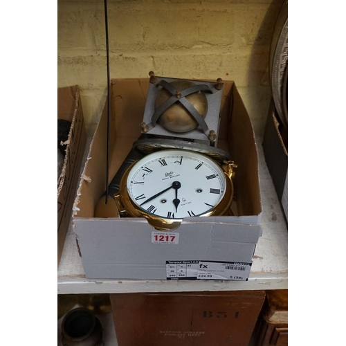 1217 - A Schatz 'Royal Mariner' brass bulkhead clock, 18cm diameter; together with another wall timepiece, ... 