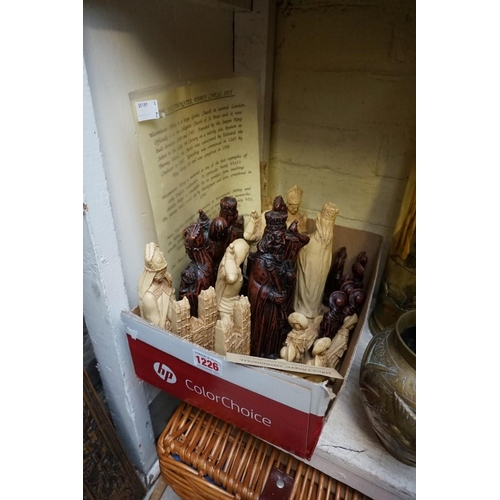 1226 - A resin 'Westminster Abbey' chess set, king 20cm, pawn 8.5cm; together with a similar chess board, 6... 