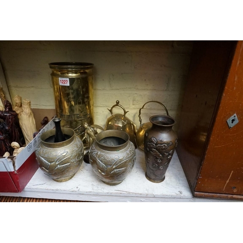 1227 - A collection of Chinese and Japanese brass & bronze vases and similar, largest 29.5cm high. (8)... 