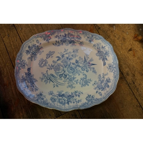 1286 - A collection of 19th century blue and white meat plates, to include a Davenport 'Well' example, 52cm... 