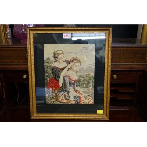 1291 - A Victorian petit point panel, 35.5 x 30cm.