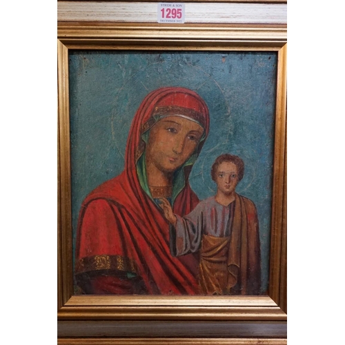 1295 - An antique Continental painted Icon, on pine panel, 30.5 x 25cm.     ... 