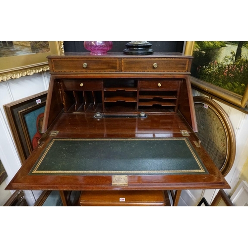 1297 - An Edwardian mahogany, line inlaid and satinwood crossbanded bureau, 74.5cm wide.