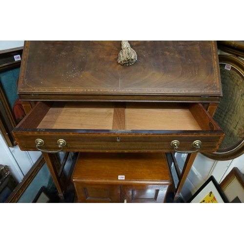 1297 - An Edwardian mahogany, line inlaid and satinwood crossbanded bureau, 74.5cm wide.