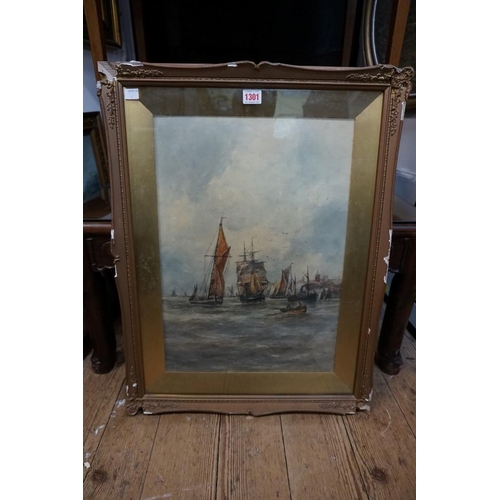 1301 - A mixed group of pictures, to include a marine watercolour by Aubrey Ramus, 50 x 35cm. (5)... 