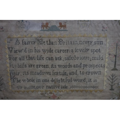 1304 - A George III needlework verse sampler, by 'Mary Ann Hemmings, 2d Sept 1816,' 49 x 42cm oval.... 