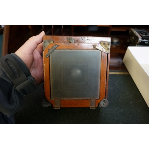 1318 - An antique mahogany plate camera, bearing ivorine label inscribed 'J Lancaster & Son', (incomple... 