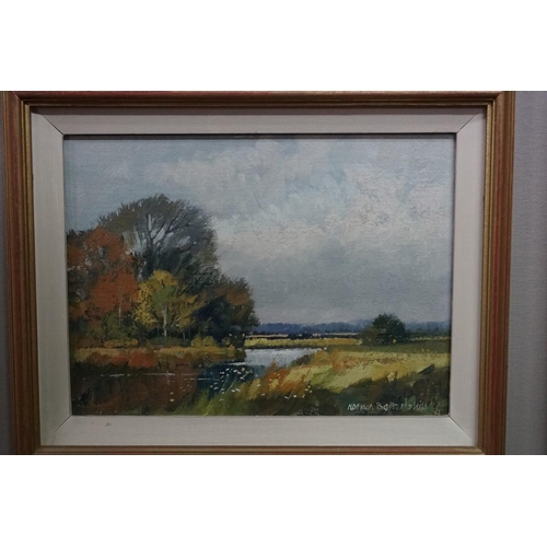 1338 - Norman Battershill, a river landscape, signed, oil on board, 17 x 23cm. 