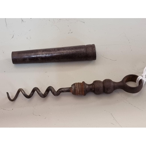 1638 - A Georgian steel two-piece travelling or picnic corkscrew, 10.6cm.