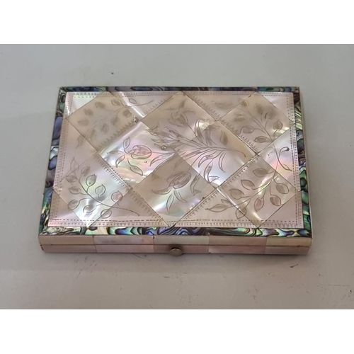 1649 - A Victorian mother-of-pearl, abalone and ivory card case, 10.7 x 7.6cm.DEFRA Ivory Act submission re... 