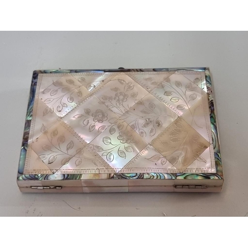 1649 - A Victorian mother-of-pearl, abalone and ivory card case, 10.7 x 7.6cm.DEFRA Ivory Act submission re... 