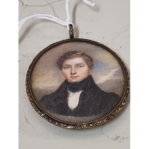 1663 - English School, early 19th century, portrait miniature of a young gentleman, on ivory, 6.3 x 5.3cm o... 