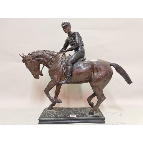 1675 - A large bronze figure group of a horse and jockey, 54cm high. 