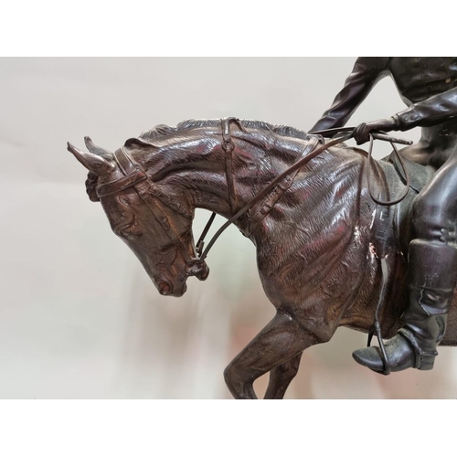 1675 - A large bronze figure group of a horse and jockey, 54cm high. 