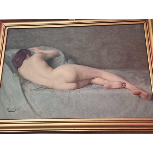 1677 - Paul Sieffert, reclining female nude, signed, further inscribed and numbered 391 verso, oil on canva... 