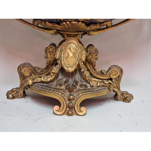 1679 - A large and impressive 19th century Sevres style and gilt bronze mounted twin handled centrepiece, p... 