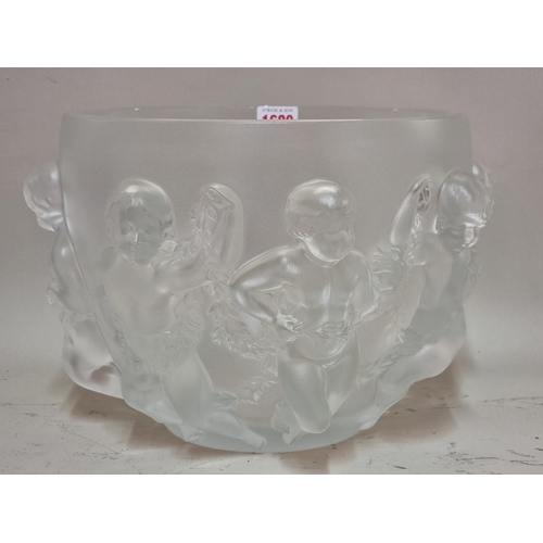 1680 - A large Lalique 'Luxembourg' pattern frosted glass bowl, 21.5cm high.