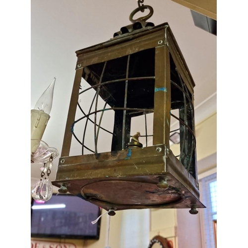 1688 - An old brass hanging lantern, 42cm high. 