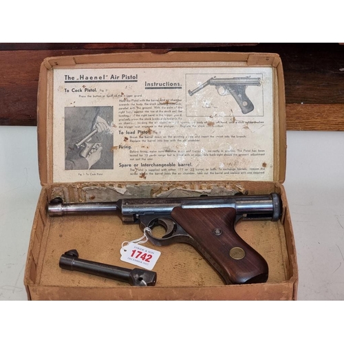 1742 - A Haenel Mod 28 interchangeable air pistol, .177 and .22 calibre, in original box, Serial No.16608.... 