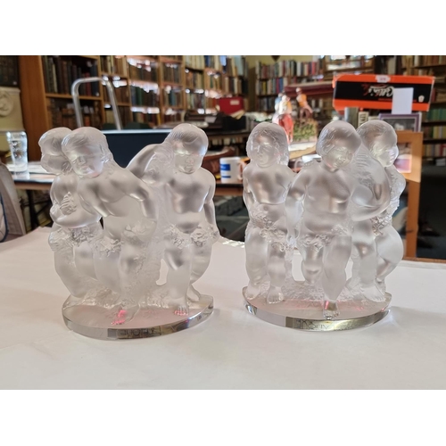 1242 - A pair of Lalique frosted glass ‘Luxembourg’ figure groups, 20cm high. ... 