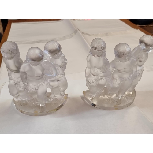 1242 - A pair of Lalique frosted glass ‘Luxembourg’ figure groups, 20cm high. ... 